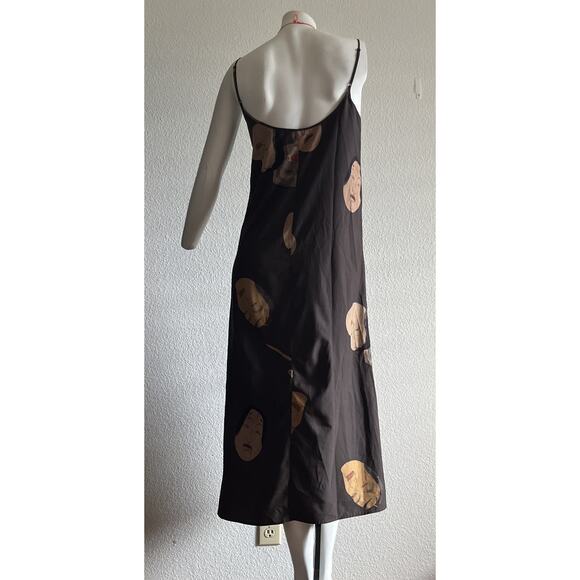 Japanese Noh Faces Brown Midi Slip Dress Fall Japanese Art Wear Lagenlook Medium - Picture 5 of 16